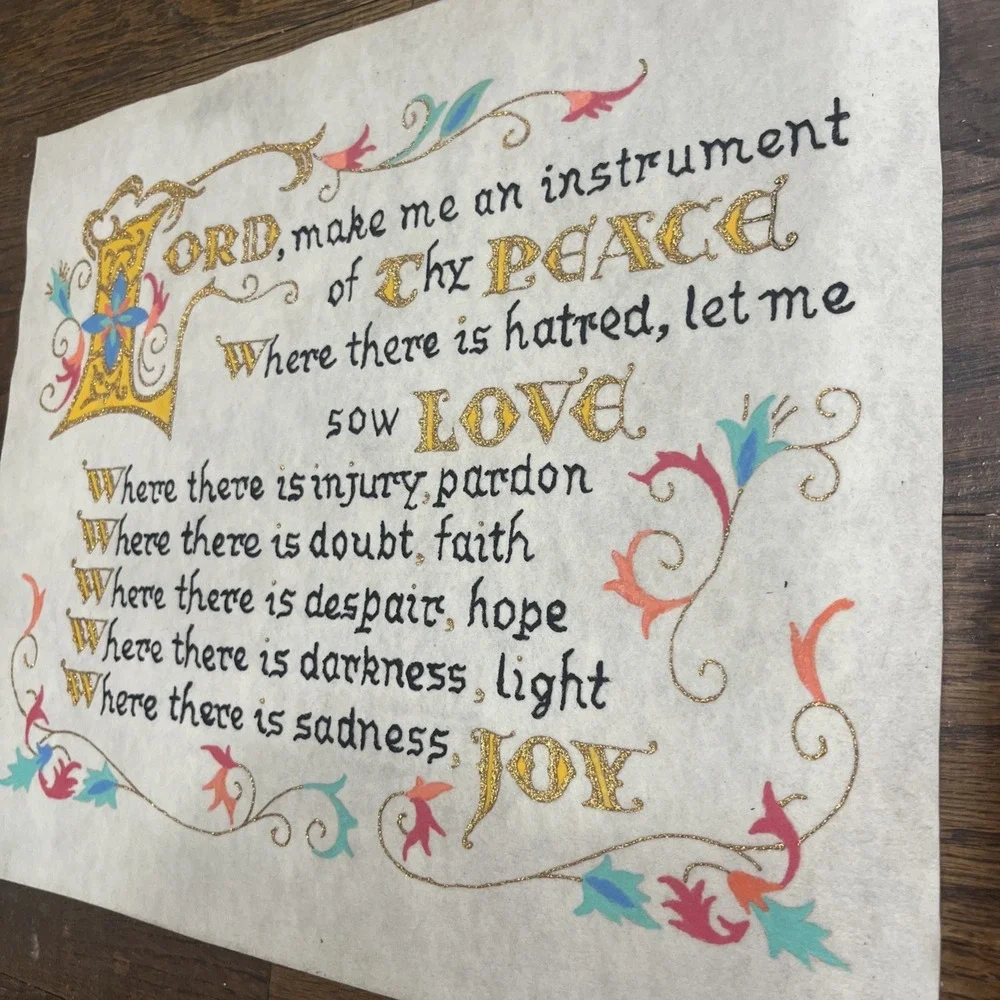 Vtg LORD Prayer St Francis of Assisi Handpainted on Felted Fabric 14